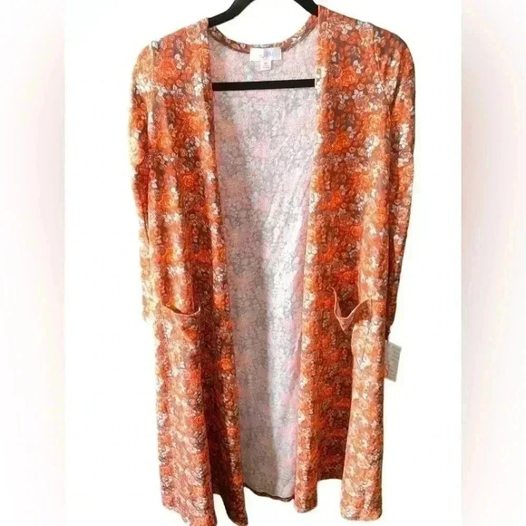 Lularoe XS orange floral Sarah long sweater‎ cardigan. NWT. Beautiful print! - Picture 2 of 3